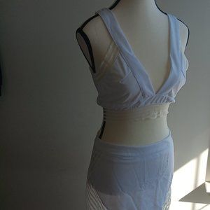 Two Piece Set Skirt & Crop Top White Outfit Sexy Midi